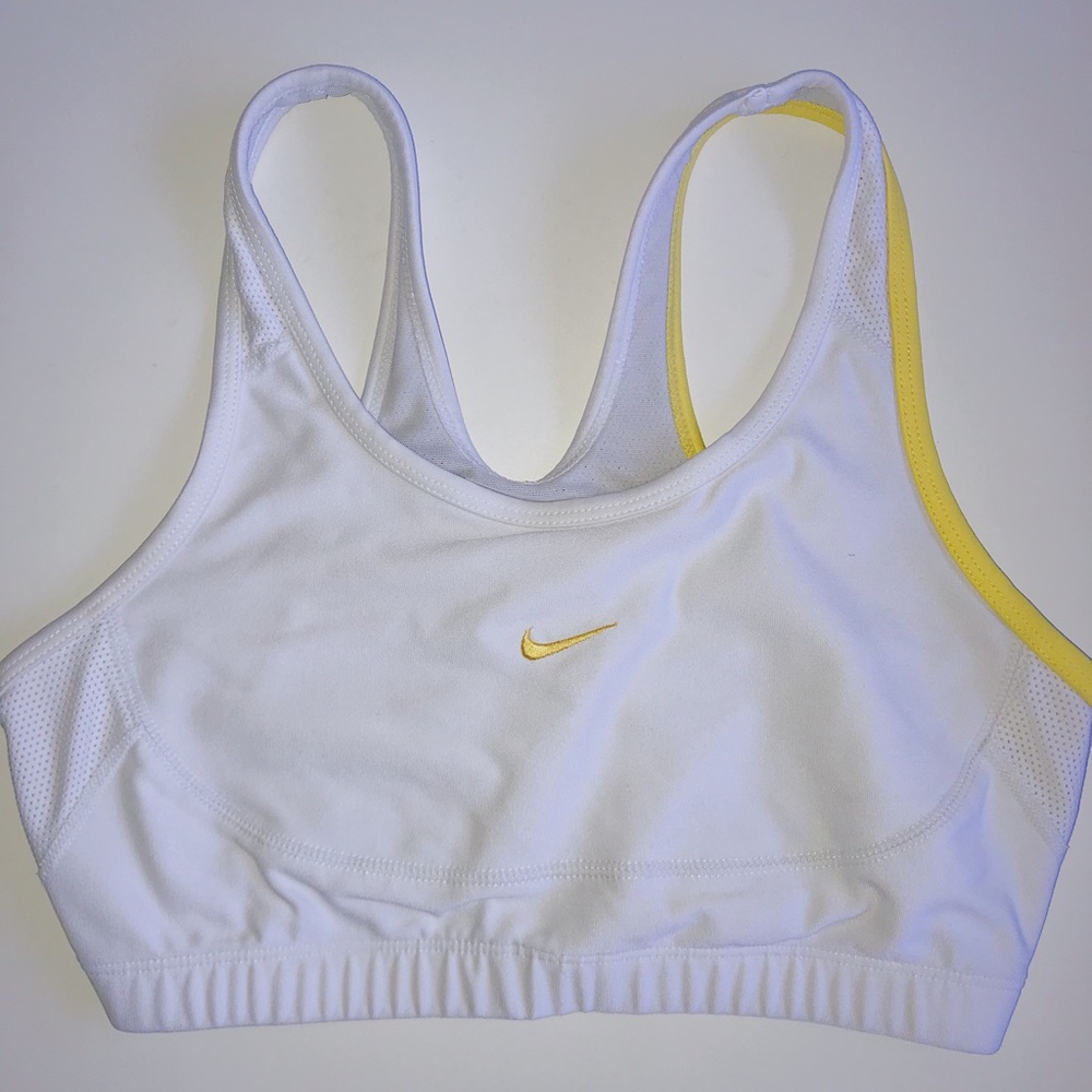 vintage nike white and yellow sports bra
